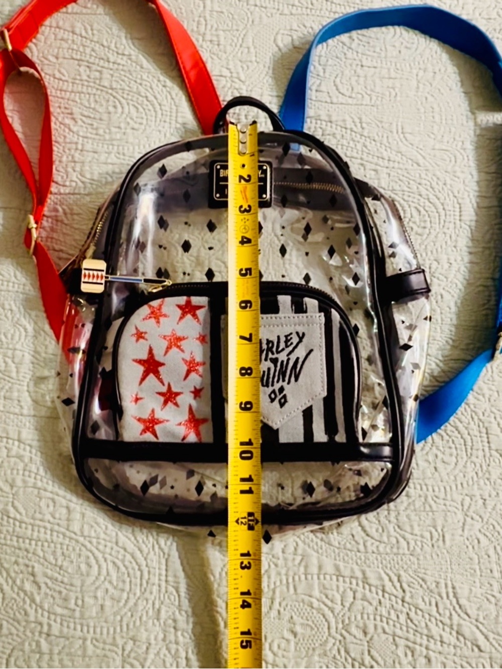 Loungefly DC/Birds of Prey/Harley Quinn clear backpack, slightly used. - Picture 4 of 10